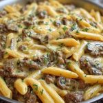 Creamy Velveeta Beef Stroganoff and Penne Pasta