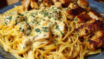 Creamy Velveeta Chicken Spaghetti with Mozzarella Garlic Cheese Sauce
