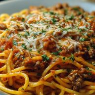 Creamy Velveeta Spaghetti with Italian Beef Marinara