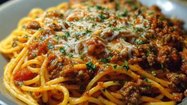 Creamy Velveeta Spaghetti with Italian Beef Marinara