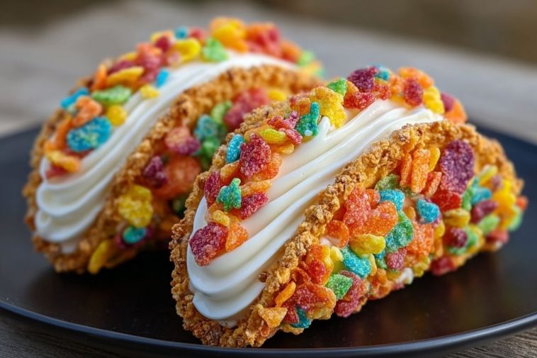 Fruity Pebbles Cheesecake Tacos