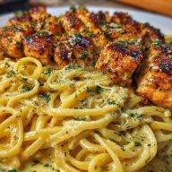 Garlic Butter Chicken with Velvety Parmesan Linguine