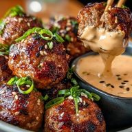Korean BBQ Meatballs with Spicy Mayo Dip