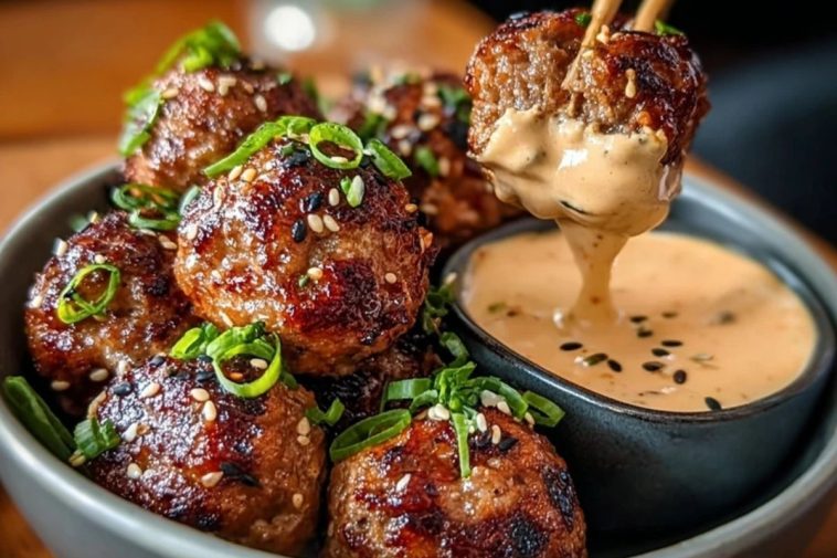 Korean BBQ Meatballs with Spicy Mayo Dip