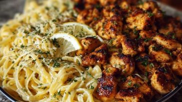 Lemon Garlic Butter Chicken Bites with Savory Parmesan Linguine