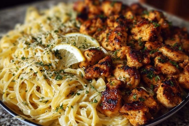 Lemon Garlic Butter Chicken Bites with Savory Parmesan Linguine