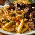 Penne with Creamy Velveeta Four-Cheese and Cajun Beef Bites