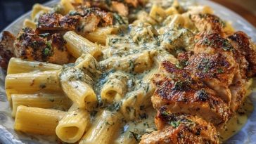Rigatoni in Cheesy Italian Herb Alfredo with Cajun Chicken