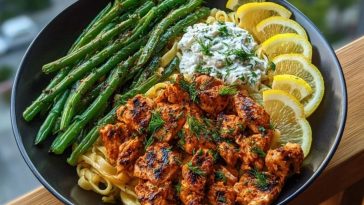 Smoky Paprika Chicken Alfredo with Lemon Feta Whip & Charred Green Beans