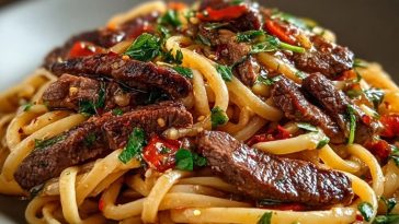 Sweet and Spicy Garlic Steak Pasta