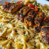 Bowtie Pasta with Creamy Cajun Chicken and Mozzarella Cheese Sauce