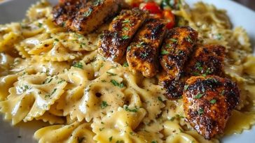 Bowtie Pasta with Creamy Cajun Chicken and Mozzarella Cheese Sauce