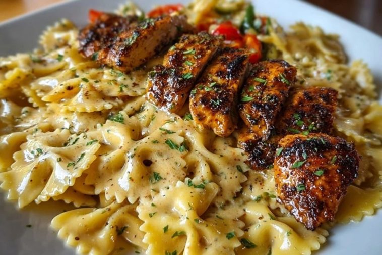 Bowtie Pasta with Creamy Cajun Chicken and Mozzarella Cheese Sauce