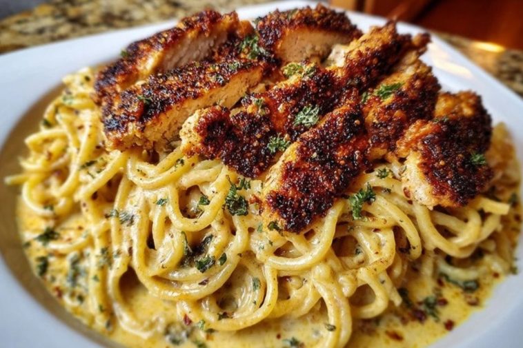 Cajun Chicken Spaghetti in Creamy Garlic Mozzarella Sauce