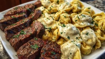 Cajun Garlic Butter Steak with Cheesy Alfredo Tortellini