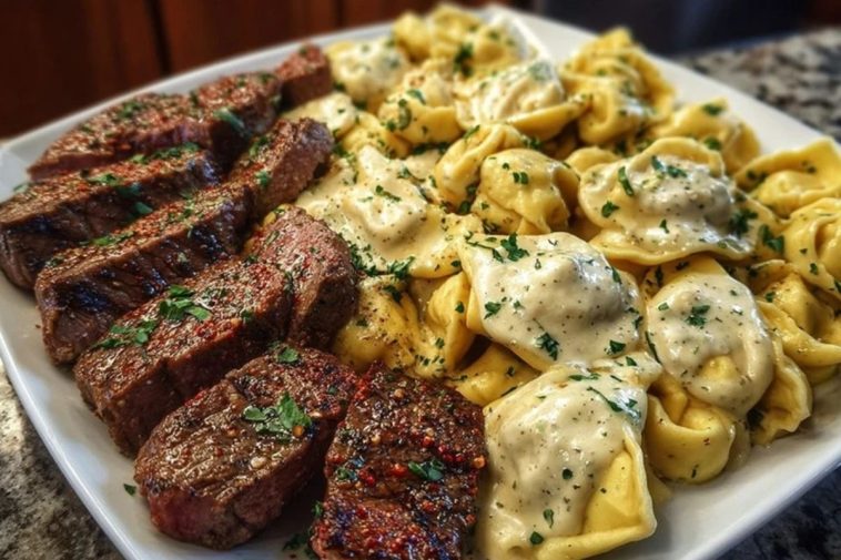 Cajun Garlic Butter Steak with Cheesy Alfredo Tortellini