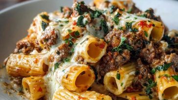 Cheesy Beef and Italian Sausage Rigatoni in Garlic Butter Sauce