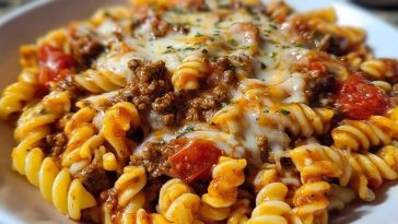 Cheesy Velveeta Rotini with Italian Beef Marinara