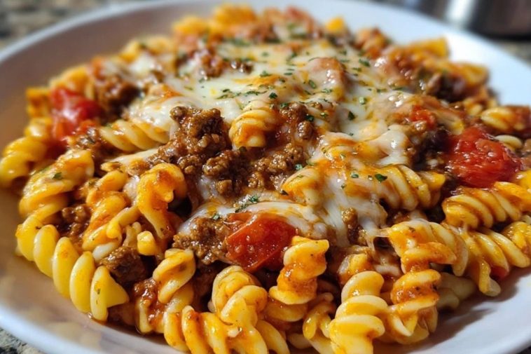 Cheesy Velveeta Rotini with Italian Beef Marinara