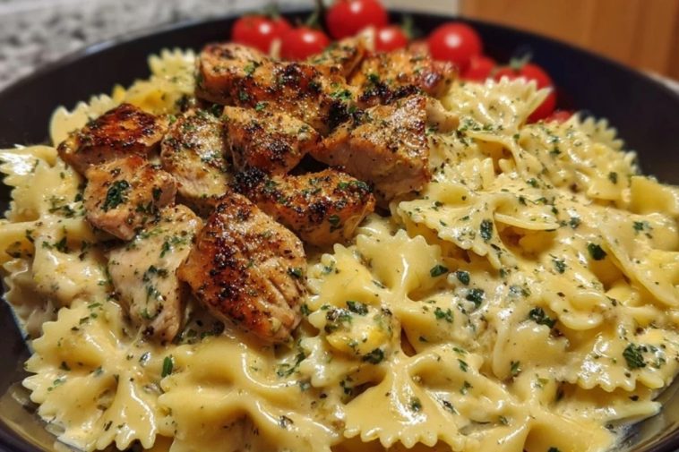 Chicken Creamy Velveeta Bowtie Pasta with Mozzarella Garlic Sauce
