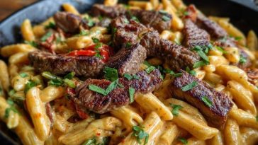 Creamy Cajun Butter Tender Steak Pasta Skillet
