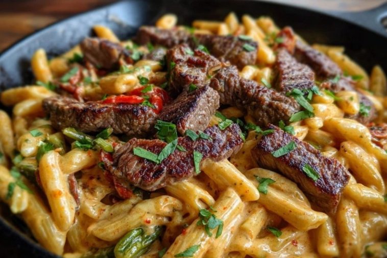 Creamy Cajun Butter Tender Steak Pasta Skillet