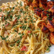 Creamy Cajun Chicken Linguine with Spicy Garlic Cheese Sauce