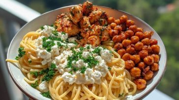 Creamy Cajun Chicken Pasta with Whipped Roasted Garlic Feta & Crispy Chickpeas