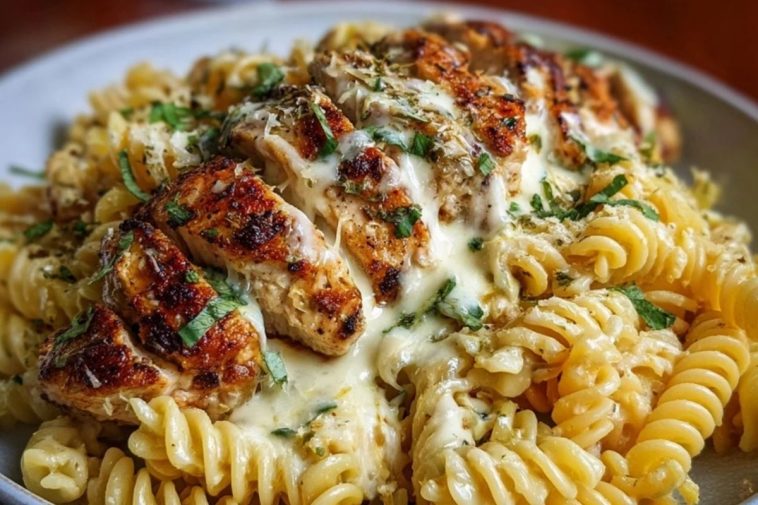 Creamy Cajun Chicken Rotini with Garlic Mozzarella Sauce