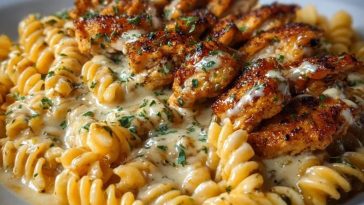 Creamy Cajun Chicken Rotini with Mozzarella Alfredo Sauce