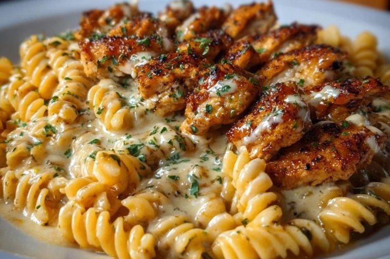 Creamy Cajun Chicken Rotini with Mozzarella Alfredo Sauce