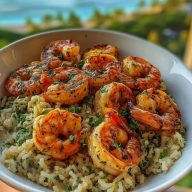 Creamy Garlic Butter Shrimp Bowl with Herb Rice
