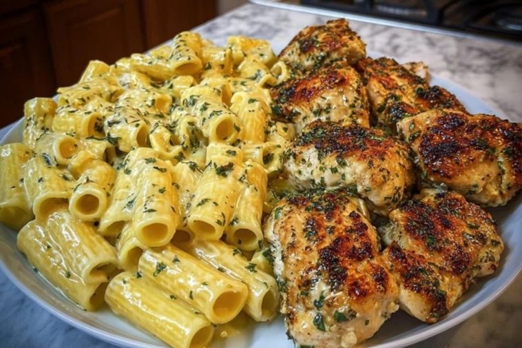 Creamy Garlic Parmesan Chicken with Cheesy Penne Pasta