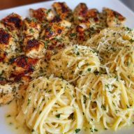 Creamy Garlic Parmesan Chicken with Cheesy Spaghetti