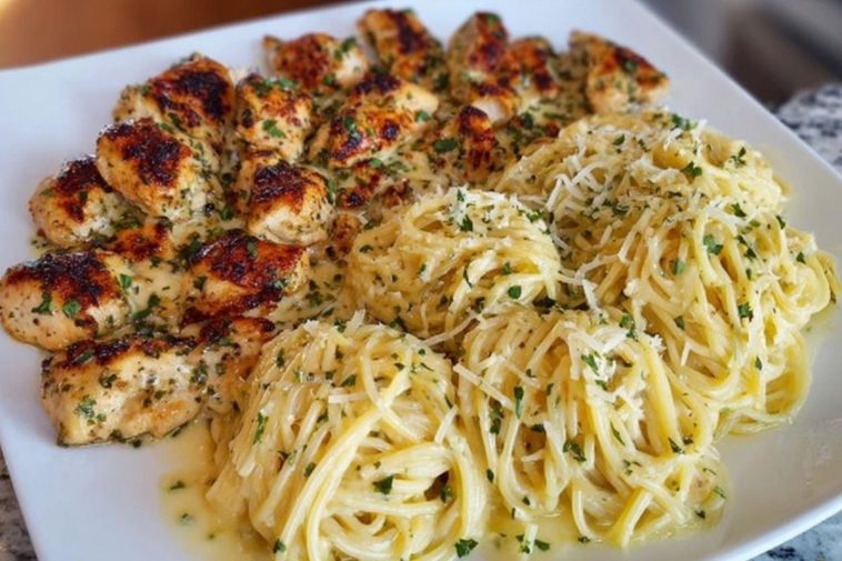 Creamy Garlic Parmesan Chicken with Cheesy Spaghetti