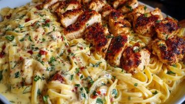 Creamy Mozzarella Chicken Linguine in Garlic Cajun Butter