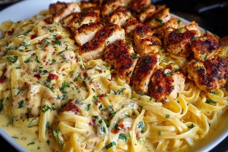 Creamy Mozzarella Chicken Linguine in Garlic Cajun Butter