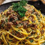 Creamy Parmesan Beef Linguine with Garlic Butter Sauce