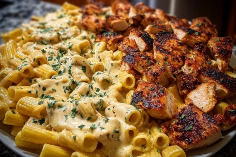 Creamy Velveeta Chicken Rigatoni with Mozzarella Garlic Sauce