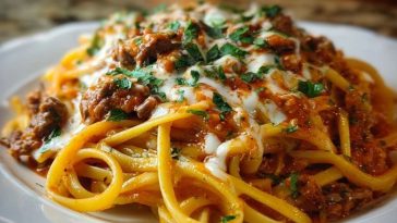 Creamy Velveeta Linguine with Italian Beef Marinara