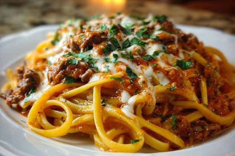 Creamy Velveeta Linguine with Italian Beef Marinara