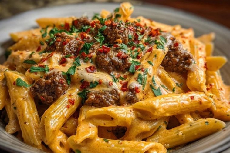 Creamy Velveeta Penne Pasta with Cajun Beef Alfredo Sauce