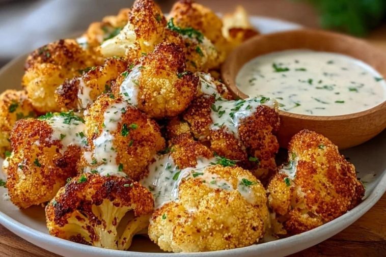 Crispy Baked Cauliflower Bites with Garlic Sauce