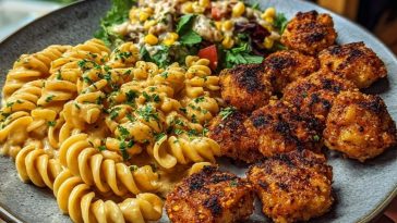 Crispy Chicken Bites & Blackened Cajun Alfredo with Roasted Corn Twists