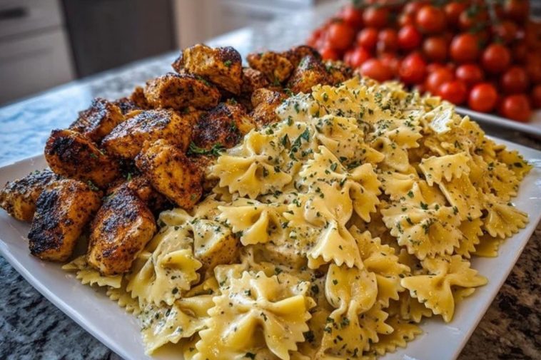 Easy Creamy Velveeta Chicken Bowtie Pasta with Garlic Mozzarella Sauce