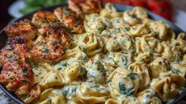 Easy Creamy Velveeta Chicken Tortellini with Mozzarella Garlic Sauce One-Pot Dinner