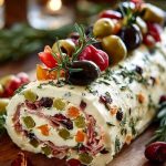 Festive Holiday Antipasto Cream Cheese Log
