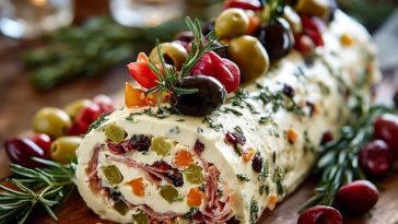 Festive Holiday Antipasto Cream Cheese Log