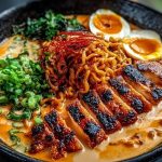 Fiery Chicken Ramen with Creamy Garlic Sauce