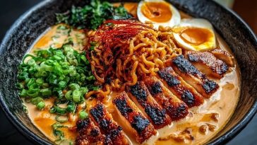 Fiery Chicken Ramen with Creamy Garlic Sauce